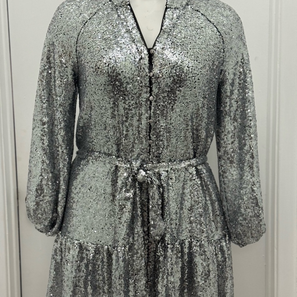 NWT Alex Marie Silver Sequin Babydoll Dress